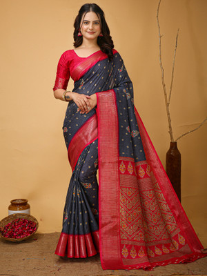 Divastri Printed Chinnalapattu Silk Blend Saree(Grey)