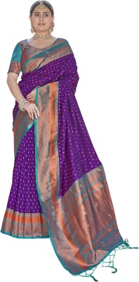 Elite Weaves Woven Paithani Silk Blend Saree(Purple)