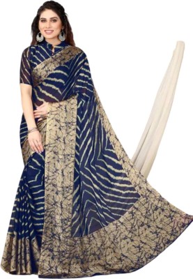 shiv textiles Striped, Floral Print, Printed, Embellished Bollywood Chiffon Saree(Blue)