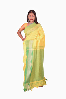 LDma Solid/Plain Narayanpet Cotton Blend Saree(Yellow)
