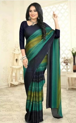 Riddhi textile Hub Striped Bollywood Chiffon Saree(Green)