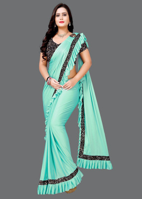 HouseOfCommon Solid/Plain Bollywood Lycra Blend Saree(Light Green)