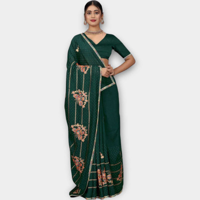 Grammystyle Embroidered Bollywood Georgette Saree(Dark Green)