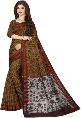 UR Affection Printed Jamdani Pure Cotton Saree(Brown)