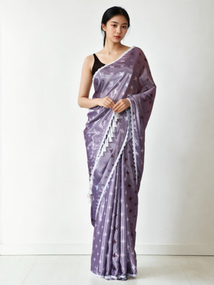 PANZORA Printed Bollywood Silk Blend Saree(Purple)