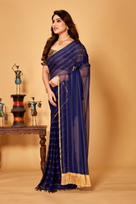 DIVYASHAKTI FASHION Embellished Daily Wear Chiffon Saree(Dark Blue)