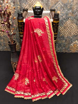 Keshav Creation Embroidered Bollywood Brasso Saree(Red)