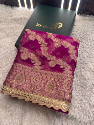 Banaras silk palace Woven, Embellished Banarasi Organza Saree(Purple)
