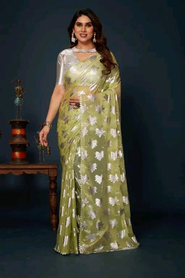 miracletex Printed Bollywood Net Saree(Light Green)