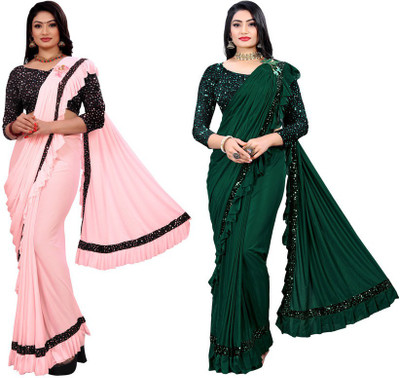 MIJAASHREE Embellished Bollywood Lycra Blend Saree(Pack of 2, Multicolor)