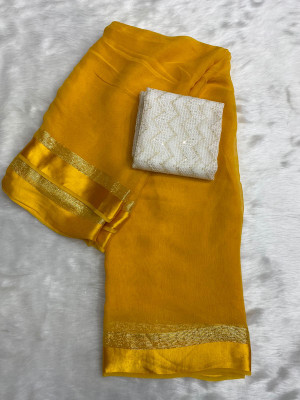 ELEGENCE FAB Solid/Plain Bollywood Viscose Rayon Saree(Mustard)