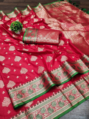 VISVASTA Self Design, Embellished Banarasi Organza, Jacquard Saree(Red)