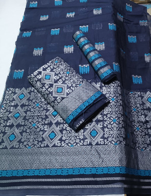 S P CREATION Woven Mekhela Chador Cotton Blend Saree(Blue)