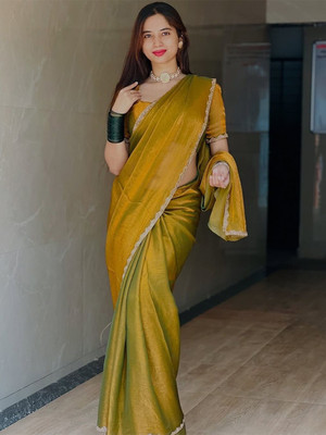 SATVASHIV Solid/Plain Bollywood Chiffon Saree(Gold)