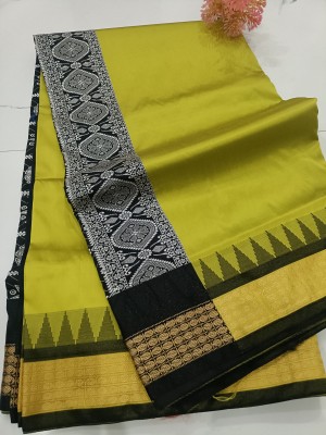 Saree Destination Temple Border, Solid/Plain Sambalpuri Pure Silk Saree(Black)