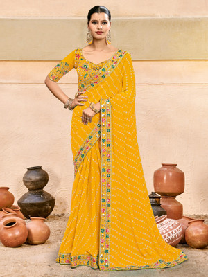 Sareemall Self Design Bandhani Georgette Saree(Yellow)