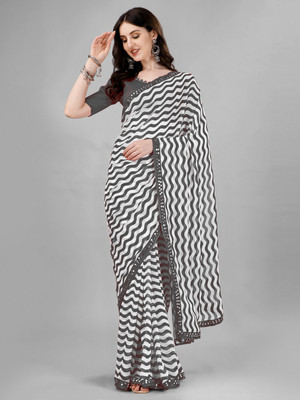 omeeka Self Design Bollywood Georgette, Chiffon Saree(Grey)