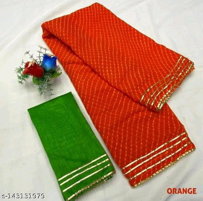 Femane Printed Leheria Georgette Saree(Orange)