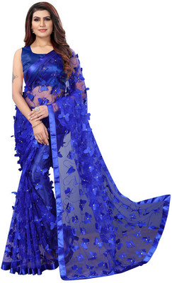 Julee Self Design Bollywood Net Saree(Blue)