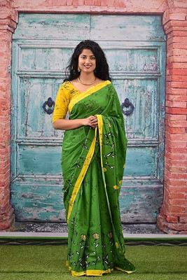 SITA MAHALAKSHMI FASHION Printed Handloom Cotton Blend Saree(Green)