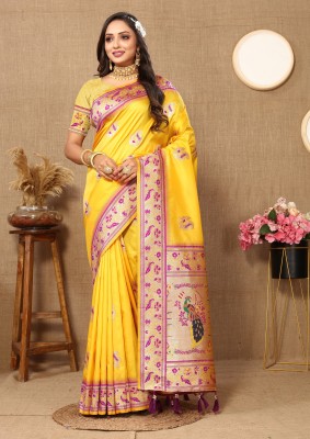 OFLINE SELECTION Woven Patola Silk Blend Saree(Yellow)