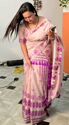 Sheden Lopez Creation Woven Mekhela Chador Silk Blend Saree(Pink)