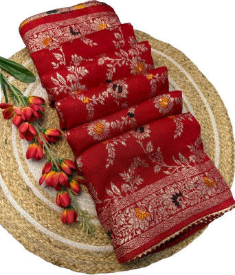 shree vrinda fashion Woven Daily Wear Silk Blend Saree(Red)