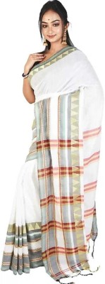 RRBB Self Design Handloom Pure Cotton Saree(White)