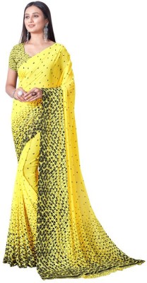 Sanjana Silk Geometric Print Bollywood Georgette Saree(Yellow)