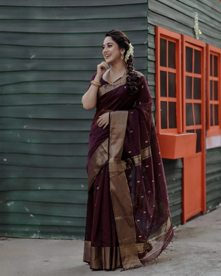 VASTUKALA Woven Kanjivaram Pure Silk, Art Silk Saree(Maroon)