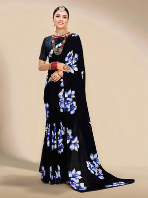 ANOUK Printed Daily Wear Georgette Saree(Black)