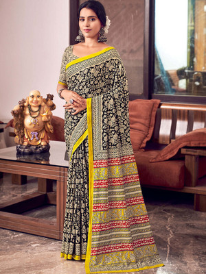 FASHION STROM Digital Print Daily Wear Cotton Silk Saree(Multicolor)