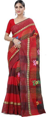 GitAsit Embroidered Tant Pure Cotton Saree(Maroon)