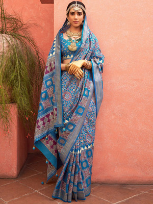 ANOUK Woven Banarasi Silk Blend Saree(Blue)