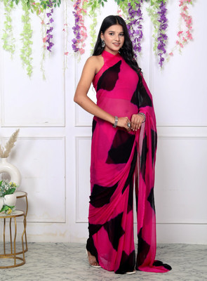 BL Group Checkered, Embellished, Self Design, Hand Painted, Striped Leheria Chiffon Saree(Pink)