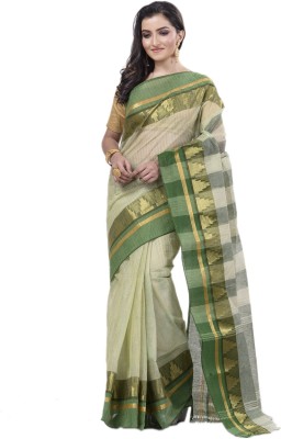 DipDiya Printed Tant Pure Cotton Saree(Dark Green, Beige)