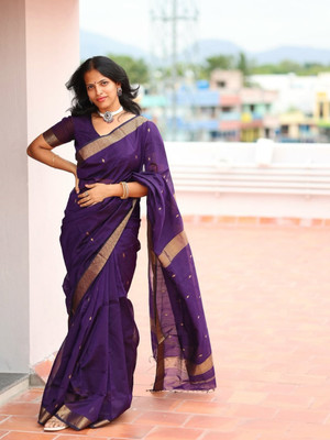 KMK STUDIO Woven Kanjivaram Pure Silk Saree(Purple)