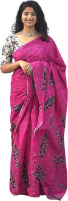 Clothonus Printed Sambalpuri Pure Cotton Saree(Pink)