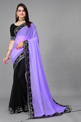 Aai shree khodiyar Embellished, Solid/Plain Bollywood Georgette Saree(Green, Blue)