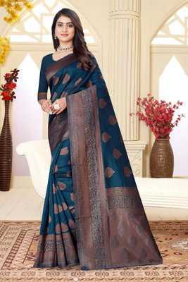 RASVRITI Printed Kanjivaram Pure Silk, Art Silk Saree(Blue)