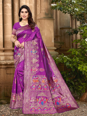 Jay Pal Printed Banarasi Jacquard Saree(Purple)