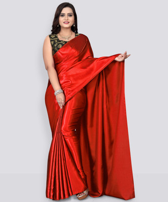 Parwati Creation Solid/Plain Bollywood Silk Blend Saree(Red)
