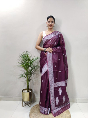 Miswa Woven, Embellished Banarasi Linen, Pure Cotton Saree(Purple)