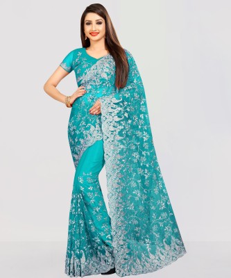 YARA CREATION Embroidered Bollywood Net Saree(Green)