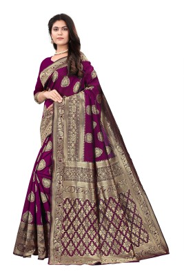 Dada Creation Woven Kanjivaram Jacquard, Pure Silk Saree(Purple)