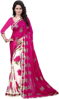 Hinayat Fashion Printed Bollywood Chiffon Saree(Pink)