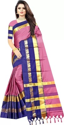 Fab Silk Woven Banarasi Cotton Silk Saree(Pink)