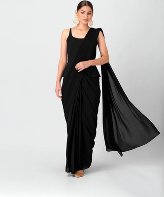 3Buddy Fashion Solid/Plain Daily Wear Georgette Saree(Black)