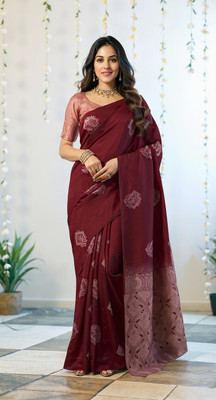 VEERACOLLECTION Printed Daily Wear Jacquard Saree(Maroon)