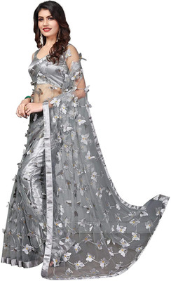 Aadimam Creation Embroidered Bollywood Net Saree(Grey)